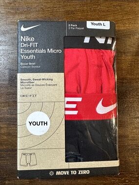NIB Nike Dri-Fit Essentials Micro Boxer Briefs Red & Black 2 Pack (Youth Large)